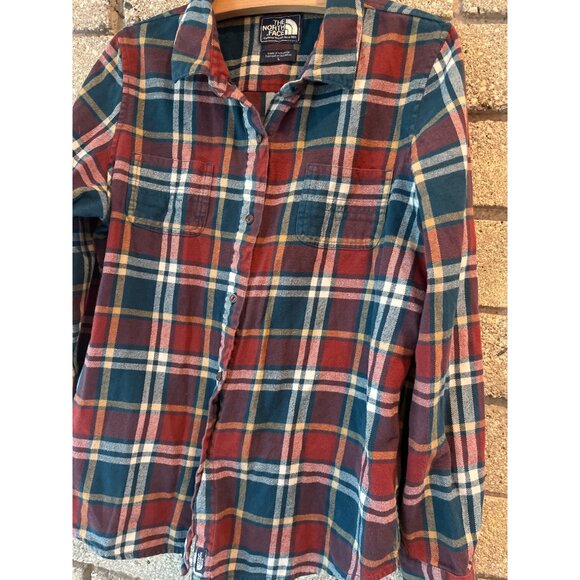 The North Face Plaid Button-Up Flannel Shirt L Red/Blue Long Sleeve Made In Indo - Picture 2 of 7